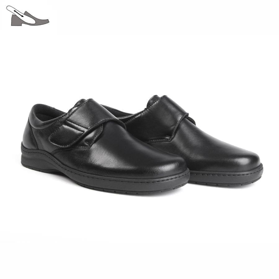 Par de zapatos cómodos de hombre con horma ancha y cierre de velcro, color negro, modelo 7201-H V2