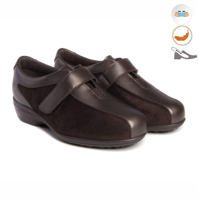 Par de zapatos cómodos de mujer con cierre velcro, color café , modelo 7503-H V2