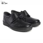 Par de zapatos para hombre con cierre de velcro y horma extra ancha, de color negro, modelo 7661-H V2