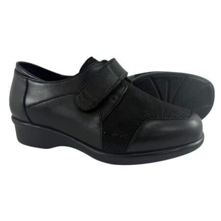 Zapatos con velcro para mujer, de piel y tejido flexible, color negro, especial para juanetes y dolencias en los pies, modelo 8422